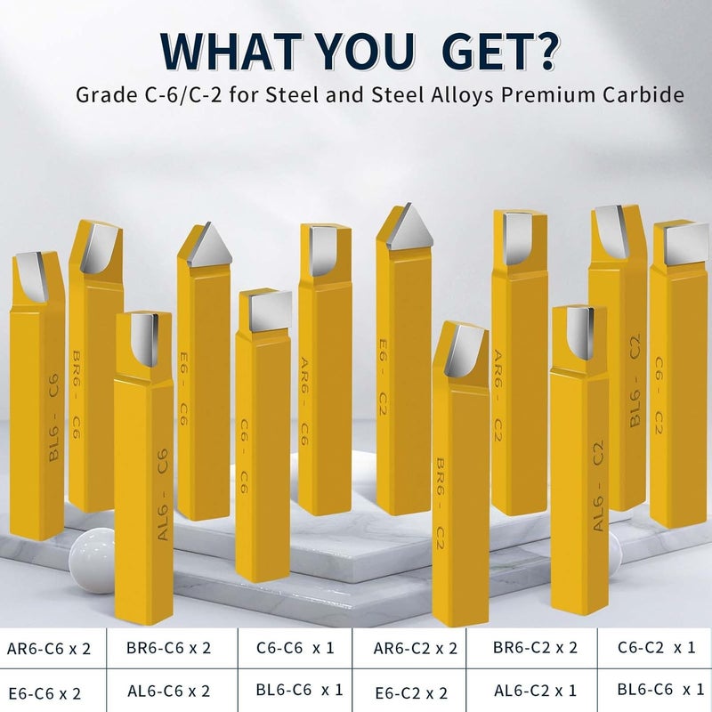 SENDUO Store 20 pc 1/2" Carbide Tip Tipped Cutter Tool, Metal Lathe Cutting Tools for Turning, Boring, and Chamfering - Image 2